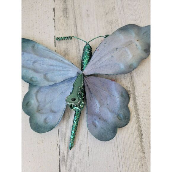 Large blue glitter clip-on butterfly unique ornament Xmas - Picture 7 of 8